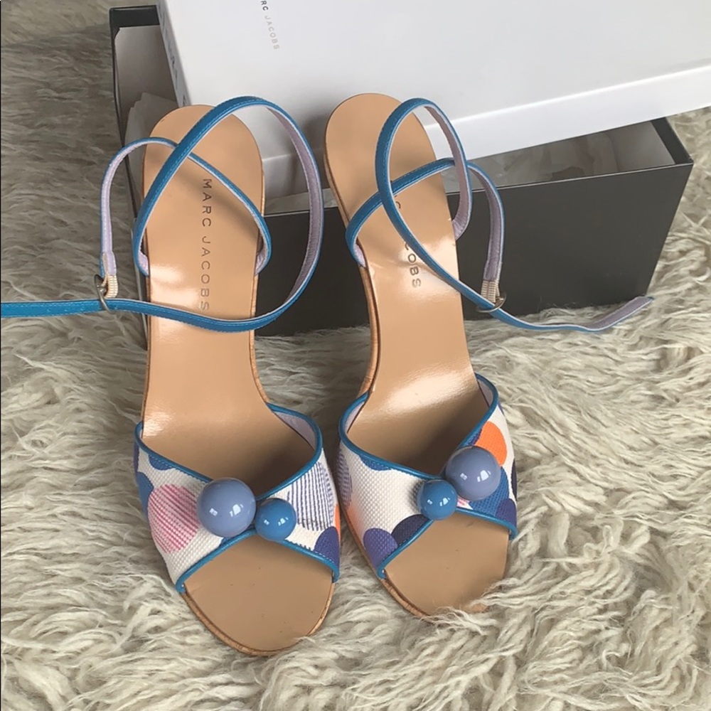 Marc Jacobs Teal/ivory polka dot sandals 9M $119